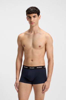 Three-pack of stretch-cotton trunks with logo waistbands, Dark Blue