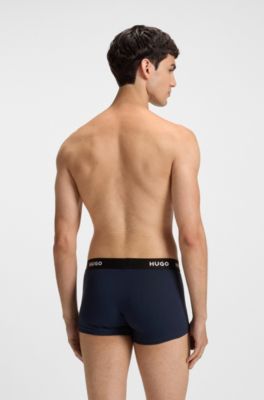 Three-pack of stretch-cotton trunks with logo waistbands, Dark Blue