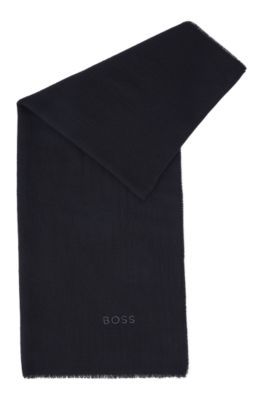 Logo-embroidered - jacquard in scarf BOSS wool