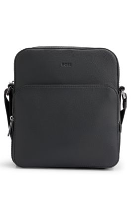 Hugo Boss Italian-leather Reporter Bag With Embossed Logo In Black