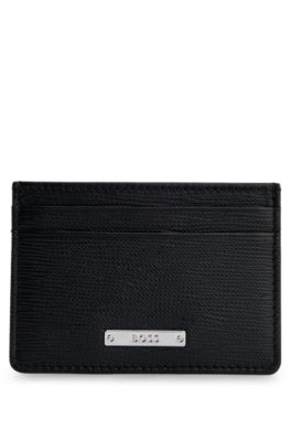 Hugo Boss Italian-leather Card Holder With Logo Plate In Black