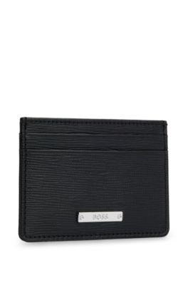 BOSS - Embossed-leather card holder with logo plaque - Black