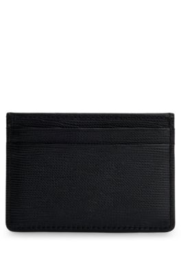 Embossed-leather card holder with logo plaque, Black