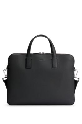 Shop Hugo Boss Zipped Document Case In Italian Leather With Embossed Logo In Black