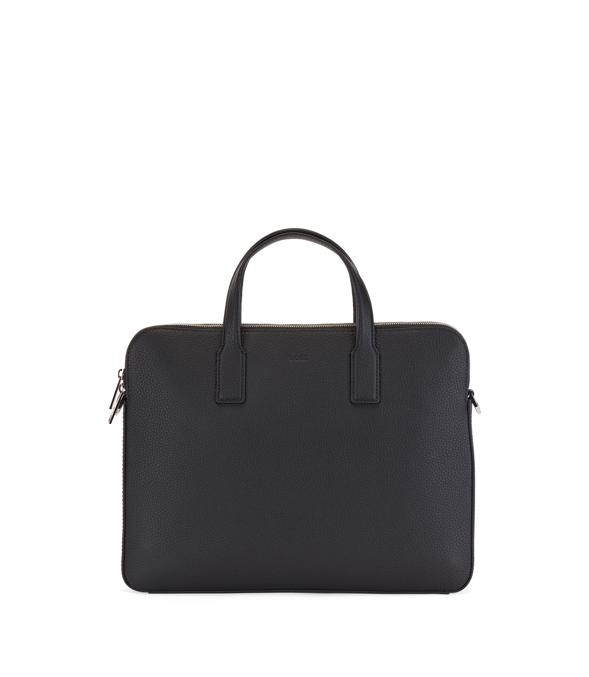 BOSS - Zipped document case in Italian leather with embossed logo