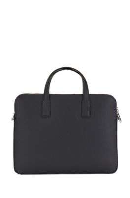 Zipped document case in Italian leather with embossed logo, Black