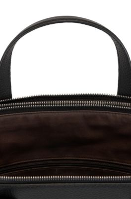 Zipped document case in Italian leather with embossed logo, Black