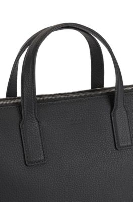 Zipped document case in Italian leather with embossed logo, Black