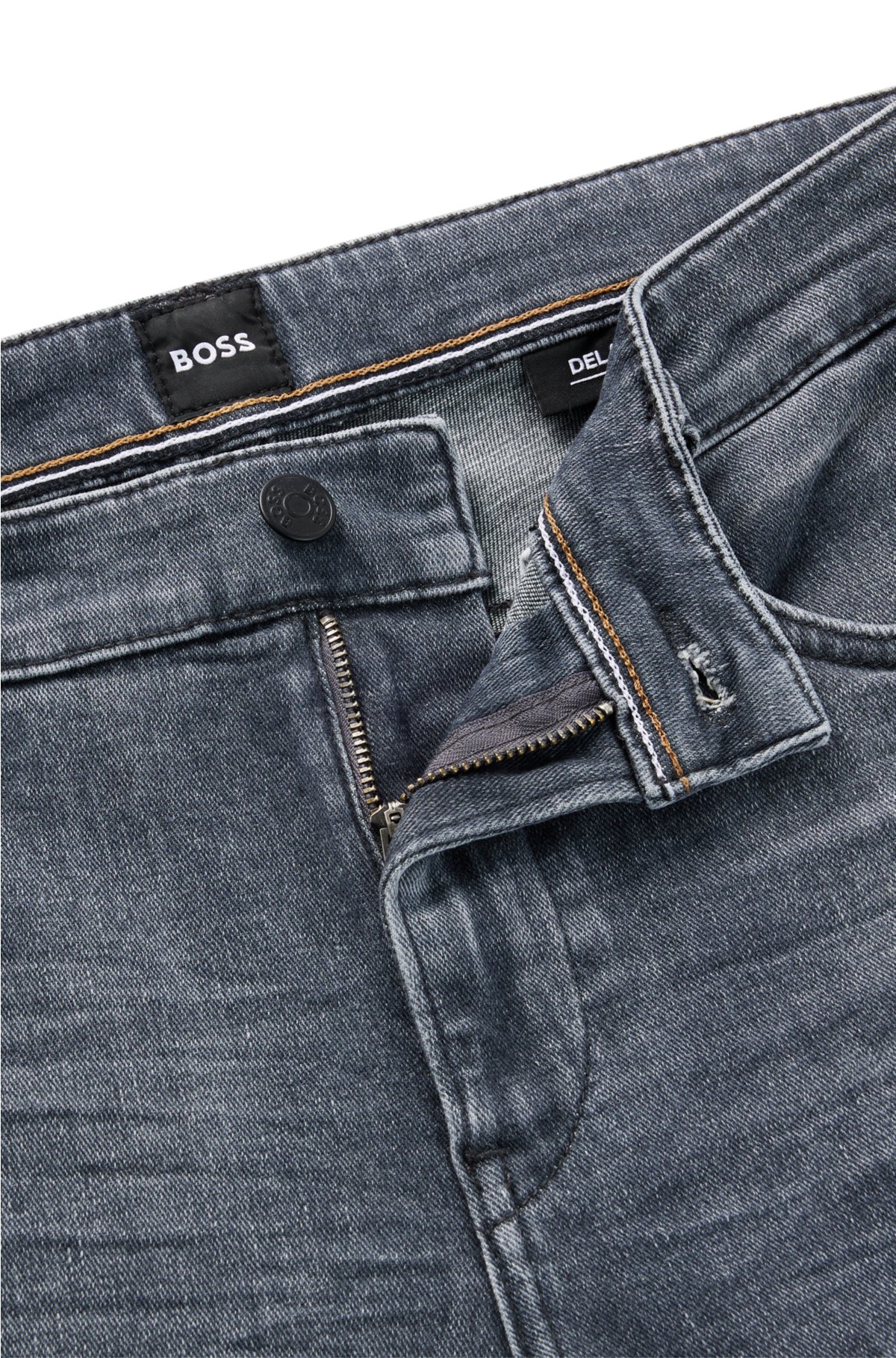 Tilkalde Håndskrift ego BOSS - Slim-fit jeans in gray Italian cashmere-touch denim