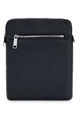 Grained Italian-leather envelope bag with front zip pocket, Black