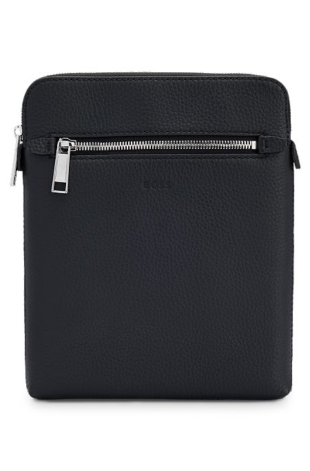 Grained Italian-leather envelope bag with front zip pocket, Black