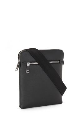 Envelope bag in Italian leather with embossed logo, Black