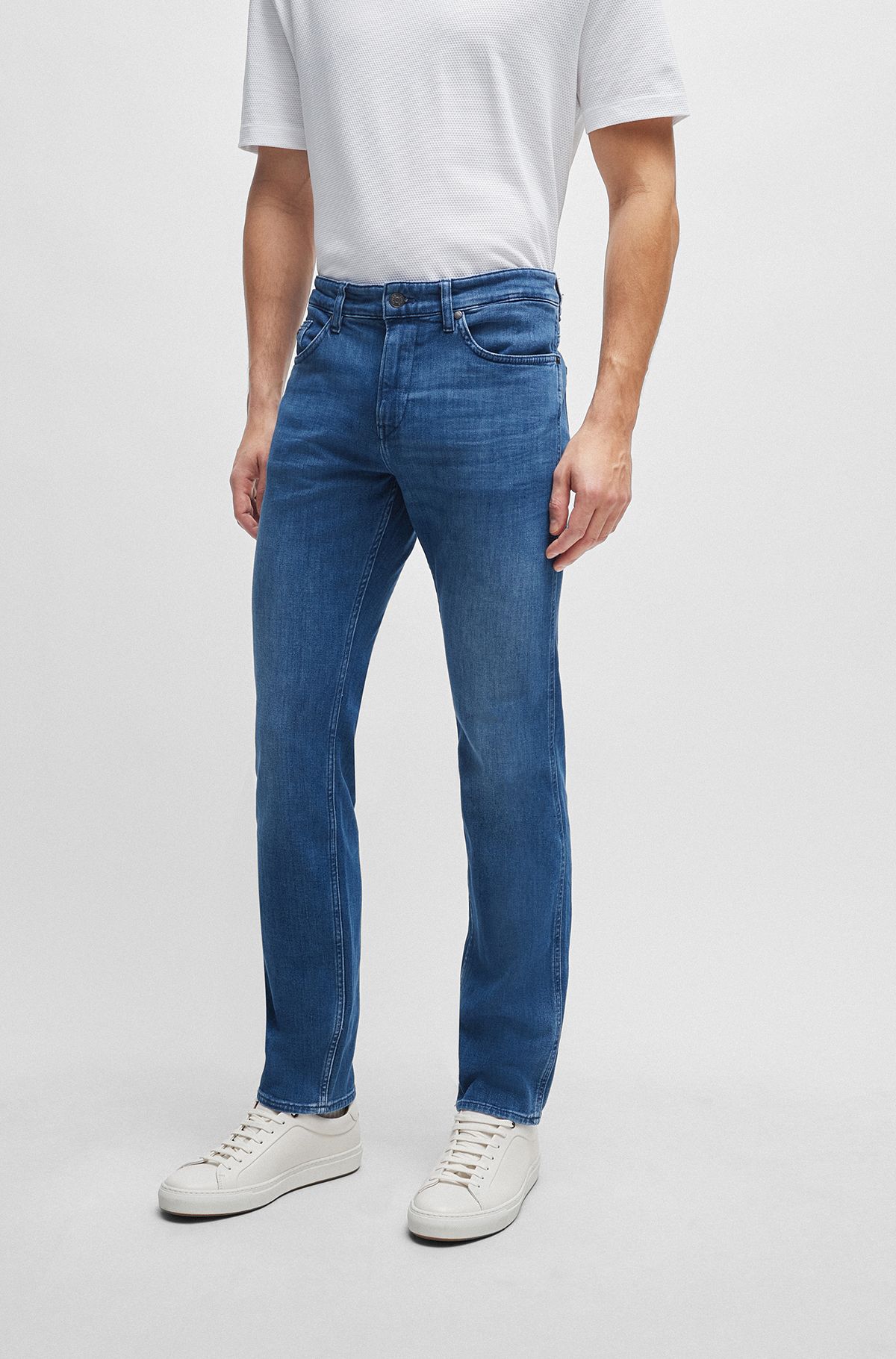 BOSS - Slim-fit jeans in blue Italian cashmere-touch denim