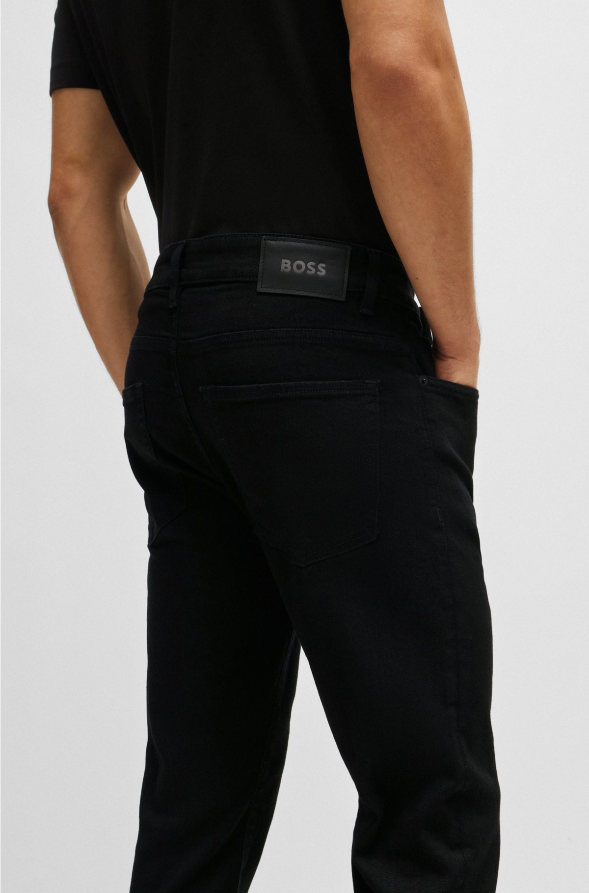 BOSS - Regular-fit jeans in black Coolmax® denim