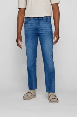 BOSS - Regular-fit jeans in blue Italian cashmere-touch denim - Blue