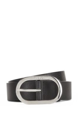 BOSS - Italian-leather belt with monogram buckle