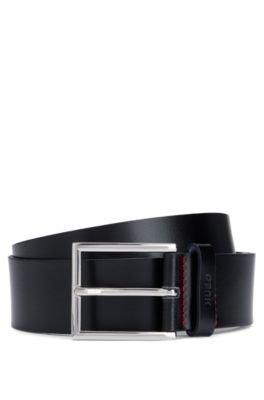 Hugo Leather Belt With Logo-stamped Keeper In Black