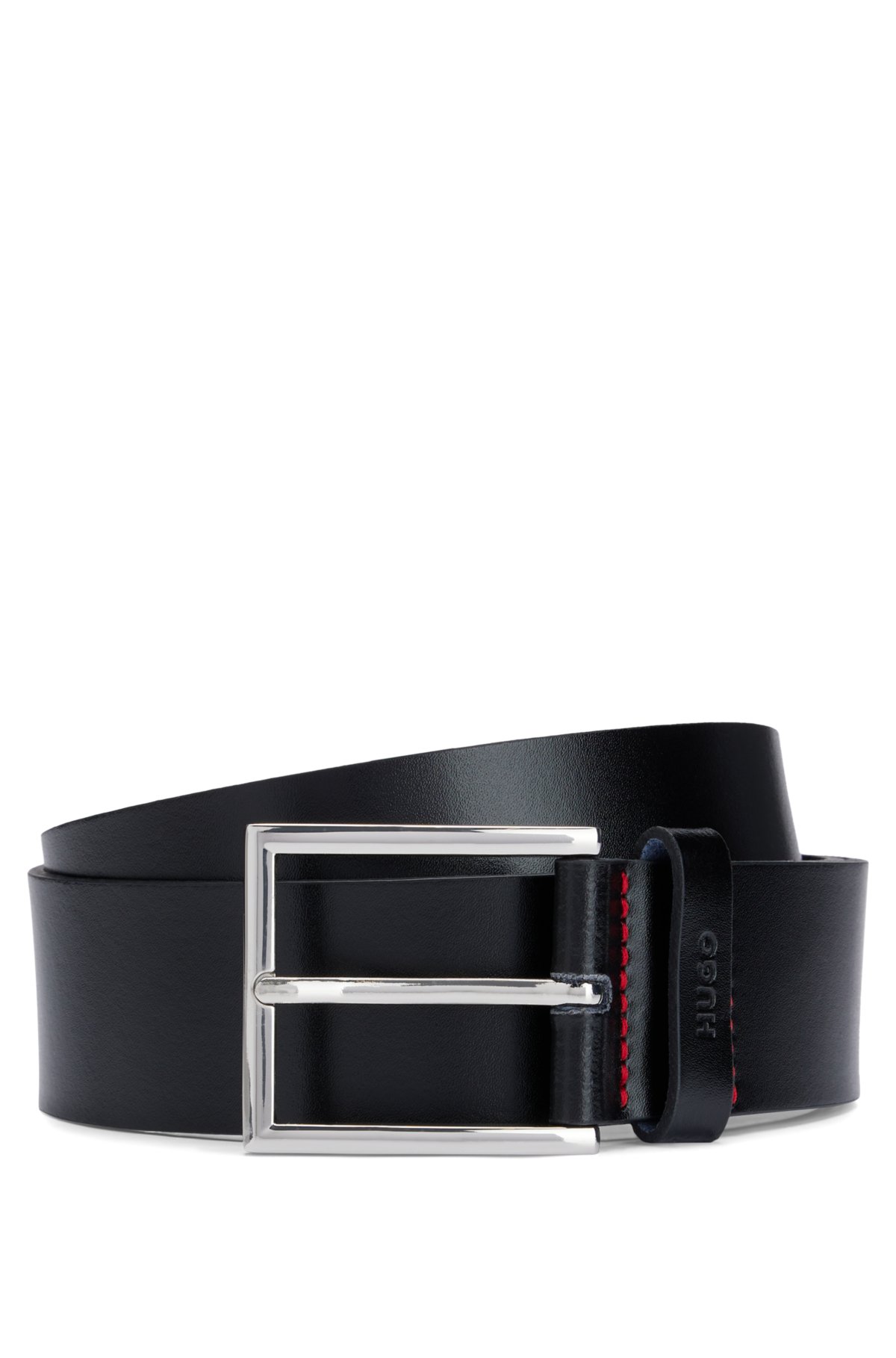 HUGO - Leather belt with logo-stamped keeper