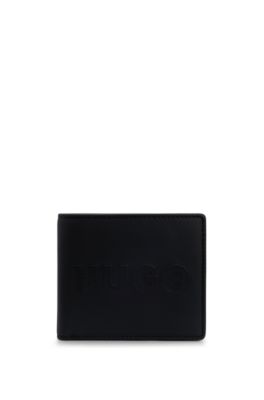 HUGO LEATHER BILLFOLD WALLET WITH RAISED LOGO AND COIN POCKET