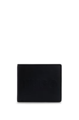 HUGO LEATHER BILLFOLD WALLET WITH RAISED LOGO AND COIN POCKET