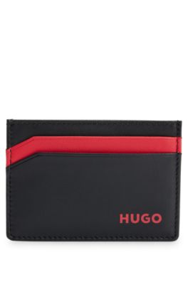 Leather card holder with logo, Black