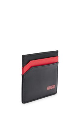 Leather card holder with logo, Black