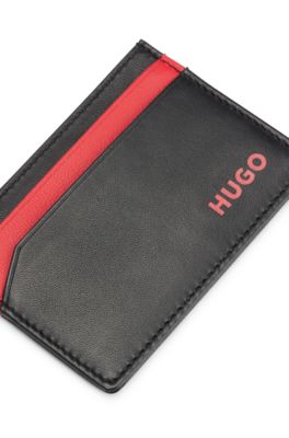 Leather card holder with logo, Black