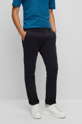 Pantalones slim fit de sat&eacute;n de algod&oacute;n el&aacute;stico, Negro