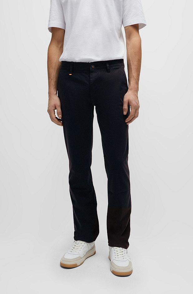 Slim-fit trousers in stretch-cotton satin, Black