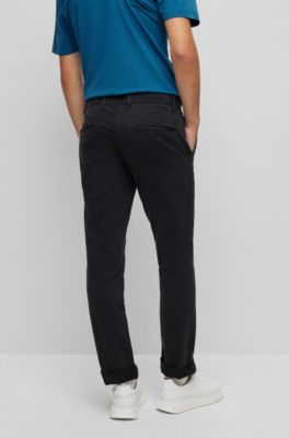Pantalones slim fit de sat&eacute;n de algod&oacute;n el&aacute;stico, Negro