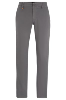 BOSS Slim fit trousers in stretch cotton satin Dark Grey