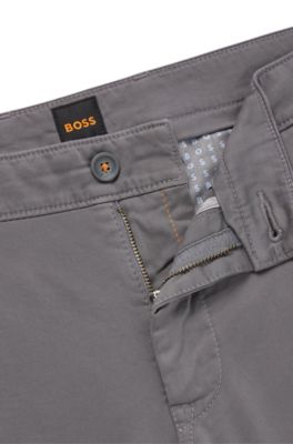 Slim-fit trousers in stretch-cotton satin, Dark Grey