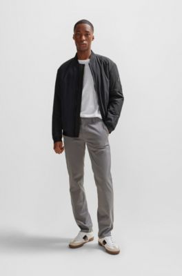 Slim-fit trousers in stretch-cotton satin, Dark Grey