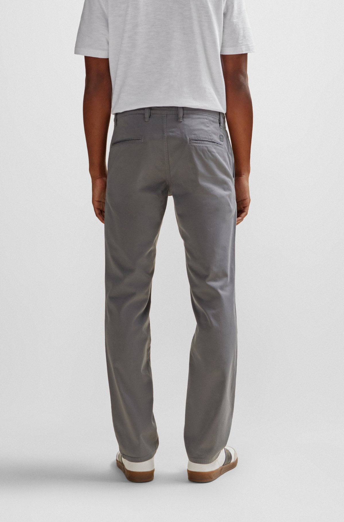 Slim-fit trousers in stretch-cotton satin, Dark Grey
