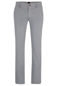 Slim-fit trousers in stretch-cotton satin, Silver