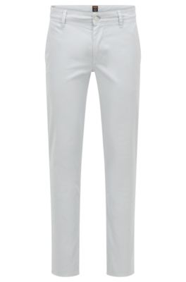 Hugo Boss Slim-fit Trousers In Stretch-cotton Satin In Light Grey