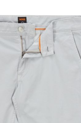 Slim-fit trousers in stretch-cotton satin, Light Grey