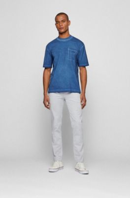 Slim-fit trousers in stretch-cotton satin, Light Grey