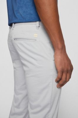 Slim-fit trousers in stretch-cotton satin, Light Grey