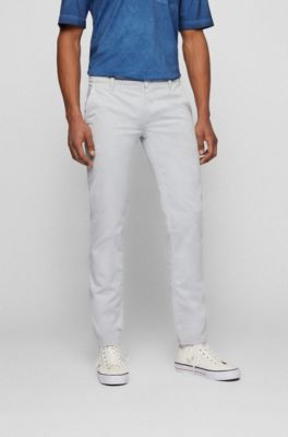 Slim-fit trousers in stretch-cotton satin, Light Grey