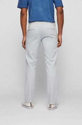 Slim-fit trousers in stretch-cotton satin, Light Grey
