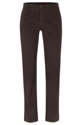Hugo Boss Slim-fit Trousers In Stretch-cotton Satin In Dark Brown