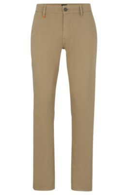 Slim-fit trousers in stretch-cotton satin, Light Brown