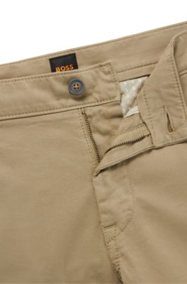 Slim-fit trousers in stretch-cotton satin, Light Brown