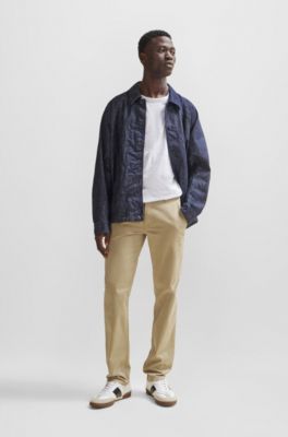 Slim-fit trousers in stretch-cotton satin, Light Brown