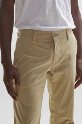 Slim-fit trousers in stretch-cotton satin, Light Brown