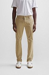 Slim-fit trousers in stretch-cotton satin, Light Brown