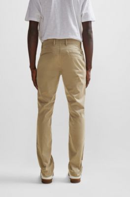 Slim-fit trousers in stretch-cotton satin, Light Brown