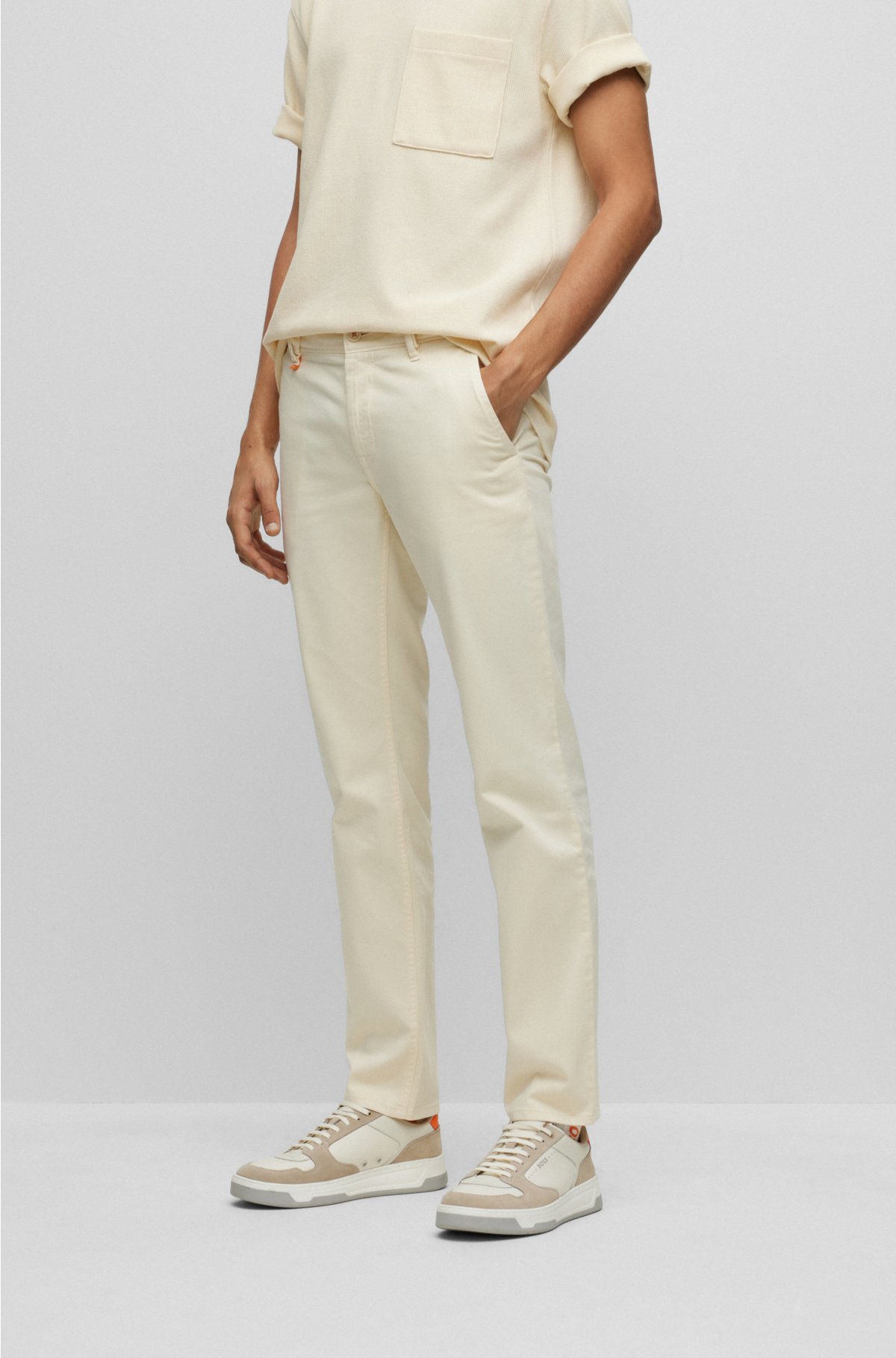 Slim-fit trousers in stretch-cotton satin