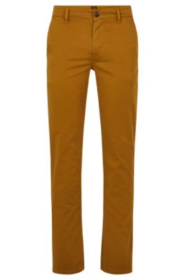 Hugo Boss Slim-fit Trousers In Stretch-cotton Satin In Light Beige